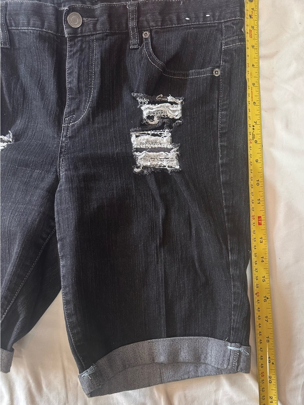 Calvin Klein Black Distressed Rolled Hem Jean Shorts - Picture 4 of 5